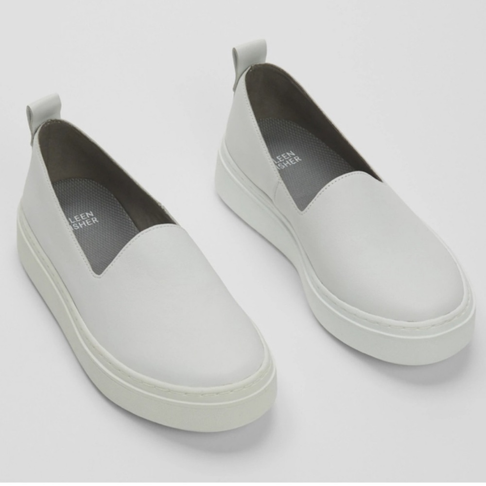 EILEEN FISHER Panda Leather White Sneakers Slip On Shoes